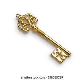 Gold Skeleton Key Isolated On White Background