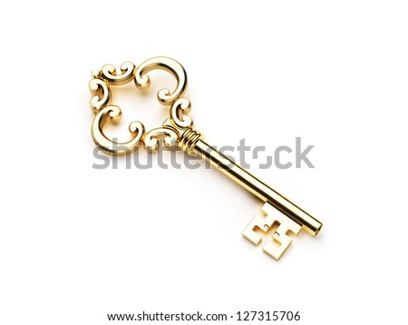 Gold Skeleton Key isolated on white background