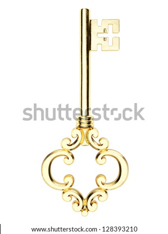 Gold Skeleton Key isolated on white background