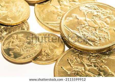 A Gold Sovereign Coins Bullion on a White Background