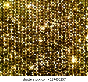 Gold sparkle glitter background. Glittering sequins wall.