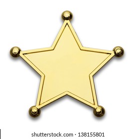 Gold Star Police Badge Isolated on White Background.