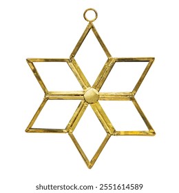 Gold star-shaped ornament with six points. Geometric star design, perfect for holiday decor. Elegant gold star, ideal for festive decorations. Christmas decoration isolated on white background. - Powered by Shutterstock