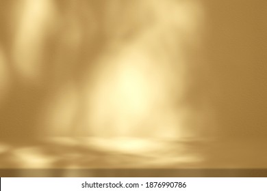 Gold Stucco Table with Nature Shadow on Concrete Wall Texture Background, Suitable for Cosmetic Product Presentation Backdrop, Display, and Mock up. - Shutterstock ID 1876990786