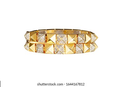 Gold And Studded Bracelet On White Background