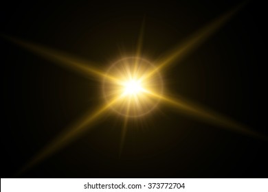 Gold Sunlight Flare In Black Background