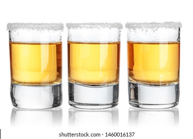 Gold Tequila Shot  Isolated On White Background