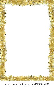 Gold Tinsel On A White Background, It Is Isolated.