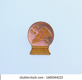 Gold Tone Pink Enamel Snow Globe Pin Brooch