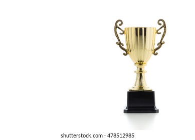 Gold Trophy Cup On Isolated White Background

