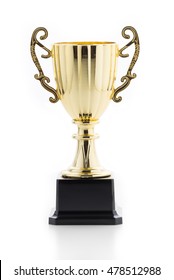 Gold Trophy Cup On Isolated White Background

