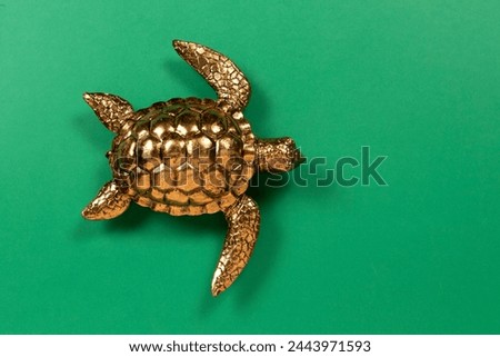 Gold turtle on green background