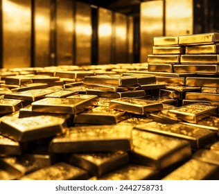 Gold in vault or gold in room with gold bars, stock of gold image background high quality and high resolution rendered image 