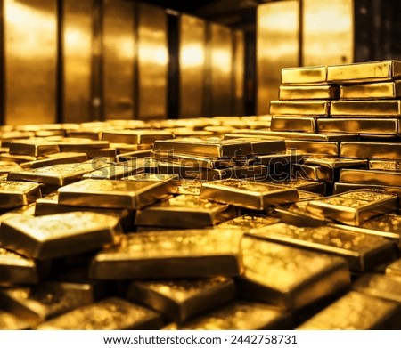 Gold in vault or gold in room with gold bars, stock of gold image background high quality and high resolution rendered image 