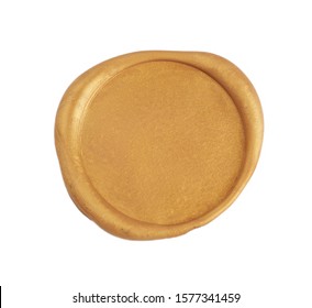 Gold wax seal isolated on white background. Empty stamp overview.