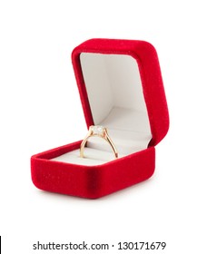 Gold Wedding Ring In A Red Gift Box