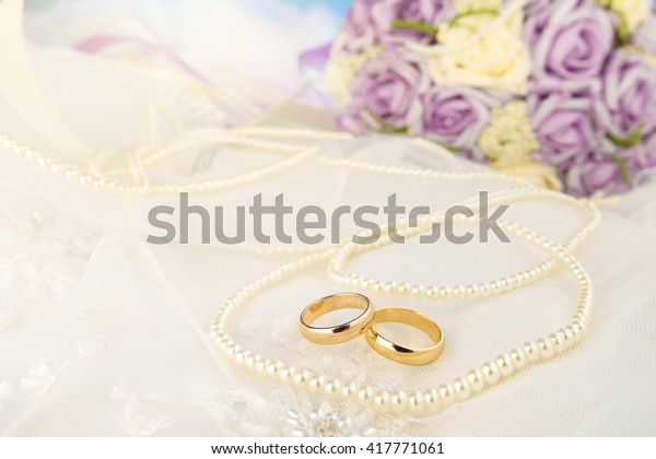 Gold Wedding Rings Lie On Wedding Stock Photo Edit Now 417771061