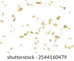 Gold and white confetti scattered on a white background. Festive confetti creates a celebratory atmosphere. Gold confetti adds sparkle and joy. White confetti complements. Isolated on white background