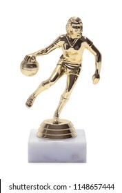 Gold Womans Basketball Trophy Isolated On A White Background.