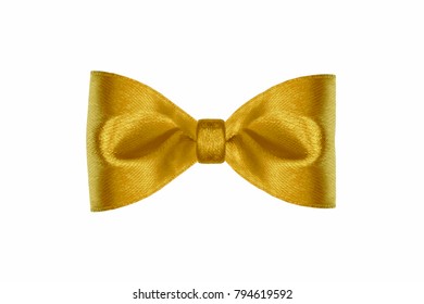 Gold Xmas Ribbon Bow On White Background