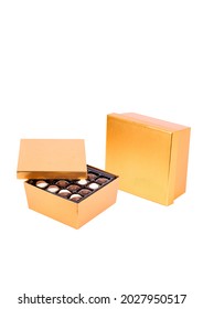 Gold And Yallow Chocolate Box On The White Background
