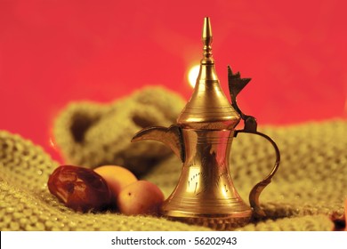 Golden Arabic Tea Pot With Dates