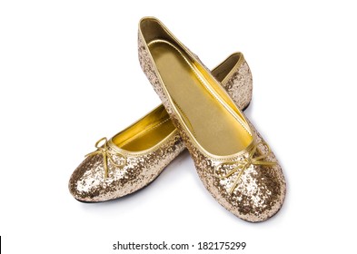 Golden Ballet Shoes Isolated On White