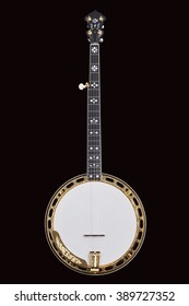Golden Banjo isolated on black background