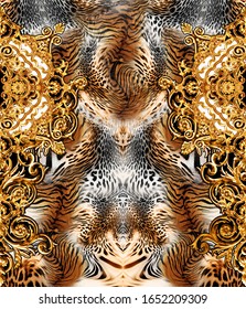 Golden Baroque And  Leopard Background