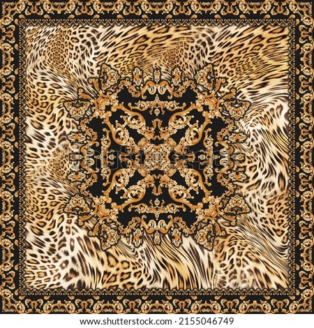 Golden baroque and  leopard skin  with geometric pattern for print

