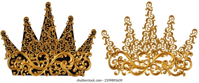 Golden baroque and  ornament elements golden crown - Shutterstock ID 2199895639