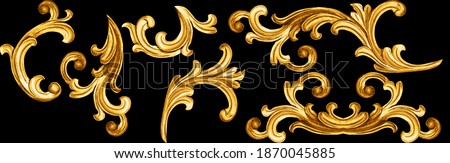 golden baroque ornament on black background
