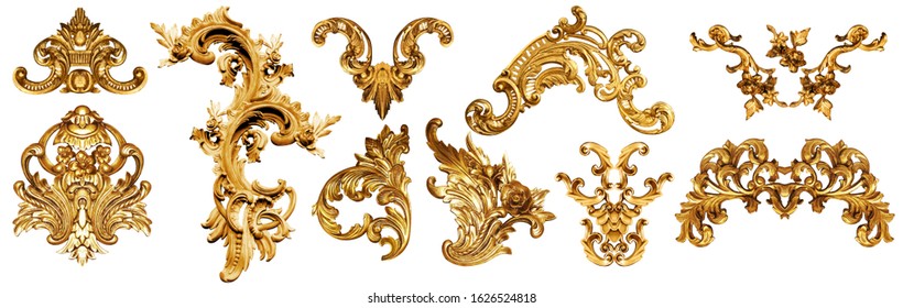 golden baroque ornament on white background - Shutterstock ID 1626524818