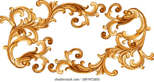 Golden Baroque Ornament On White Background