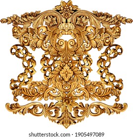 golden baroque ornament on white background