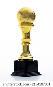 Golden Basketball Trophy On White Background.