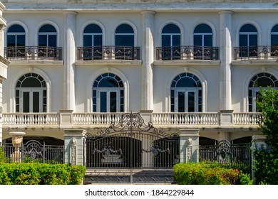 GOLDEN BEACH, FL, USA - OCTOBER 28, 2020: Luxury Lavish House With Security Gate