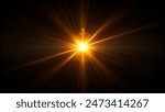 Golden beams of bright light shining on black background