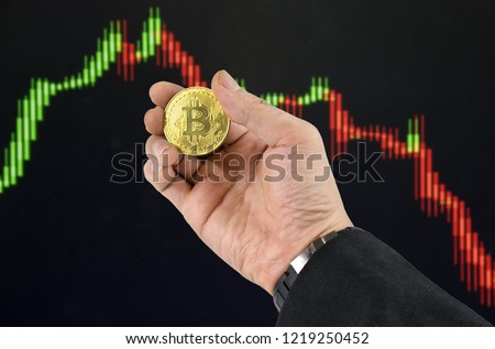 Golden Bitcoin Cryptocurrency Blockchain Digital Market Stock Photo - 
