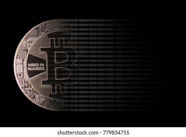 golden bitcoin dissolving into binary code blockchain concept