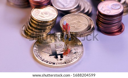 Golden bitcoin Euro background. Bitcoin cryptocurrency