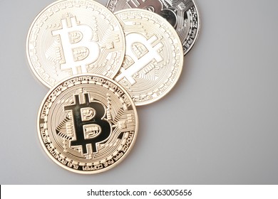 Golden Bitcoin Isolated On White Background