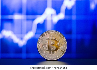 Golden bitcoin on keyboard, new virtual money.