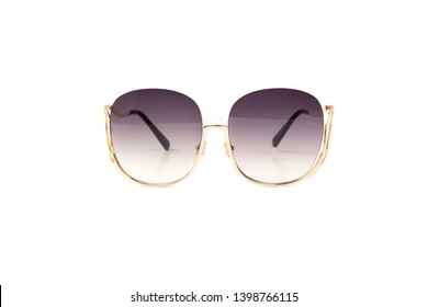 Golden Black Sunglasses and round  square semi rimless gradient thin frame isolated white background  Front View 