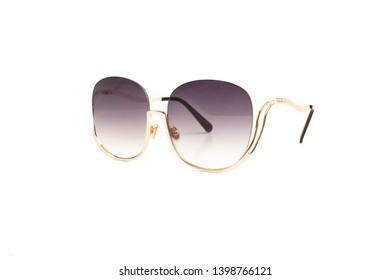 Golden Black Sunglasses and round  square semi rimless gradient thin frame isolated white background  Side View 
