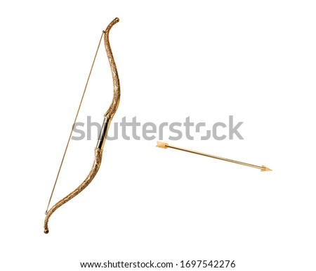 golden bow with arrow, isolated on white background