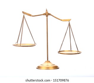 Golden Brass Scales Of Justice On White