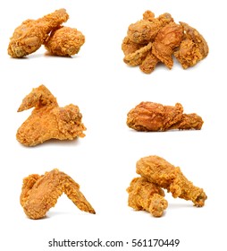  Golden Brown Fried Chicken Wings On White Background 