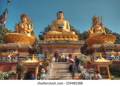 Golden Buddha In Kathmandu On A Background Of The Himalayas Mountains