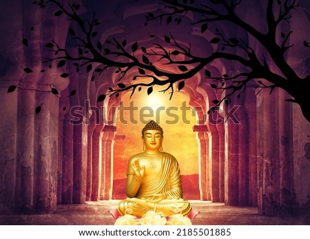 Golden Buddha With Old Temple Background